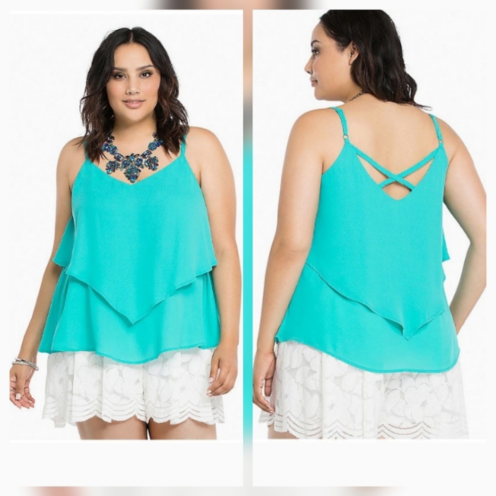 Turquoise Double Layer Chiffon Criss Cross Cami 5X